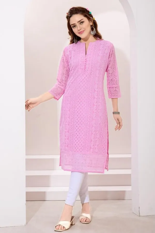 Women's_Chikankari_Georgette_Kurta_–_Three_Quarter_Sleeves,_Round_Neck,_Ethnic_Traditional_Kurta