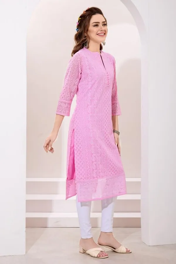 Women's_Chikankari_Georgette_Kurta_–_Three_Quarter_Sleeves,_Round_Neck,_Ethnic_Traditional_Kurta
