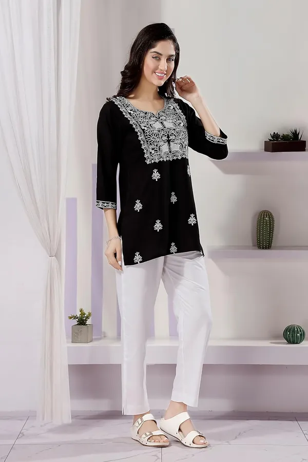Trendy_Short_Kurti_In_Rayon_Fabric_With_Chikankari_Embroidery_For_Women_And_Girls_|_Kurti_Tops_|_Short_Kurti_|_Short_Kurti_For_Women_|_Short_Kurti_For_Girls