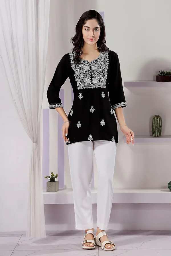 Trendy_Short_Kurti_In_Rayon_Fabric_With_Chikankari_Embroidery_For_Women_And_Girls_|_Kurti_Tops_|_Short_Kurti_|_Short_Kurti_For_Women_|_Short_Kurti_For_Girls