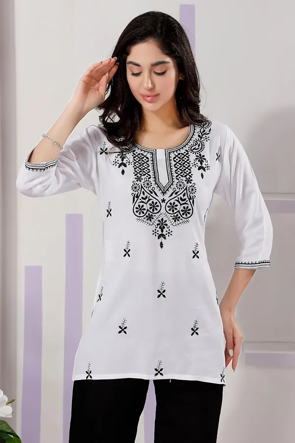 Trendy_Short_Kurti_In_Rayon_Fabric_With_Chikankari_Embroidery_For_Women_And_Girls_|_Kurti_Tops_|_Short_Kurti_|_Short_Kurti_For_Women_|_Short_Kurti_For_Girls