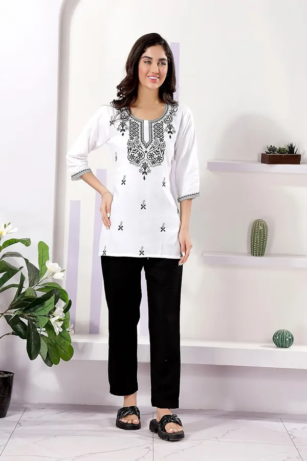 Trendy_Short_Kurti_In_Rayon_Fabric_With_Chikankari_Embroidery_For_Women_And_Girls_|_Kurti_Tops_|_Short_Kurti_|_Short_Kurti_For_Women_|_Short_Kurti_For_Girls
