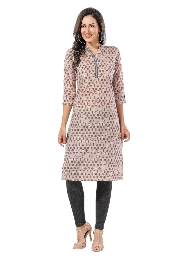 Beige_Cotton_Printed_Long_Kurti_Tunic_For_Work_Wear_|_Kurti_Tops_|_Short_Kurti_|_Short_Kurti_For_Women_|_Short_Kurti_For_Girls