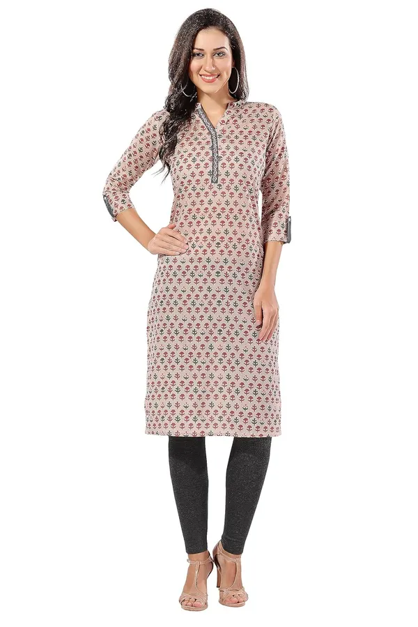 Beige_Cotton_Printed_Long_Kurti_Tunic_For_Work_Wear_|_Kurti_Tops_|_Short_Kurti_|_Short_Kurti_For_Women_|_Short_Kurti_For_Girls