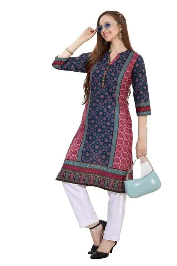 Black_And_Pink_Long_Cotton_Kurti_|_Digital_Print_Ethnic_Wear_For_Women_|_Comfortable_&_Stylish_Outfit