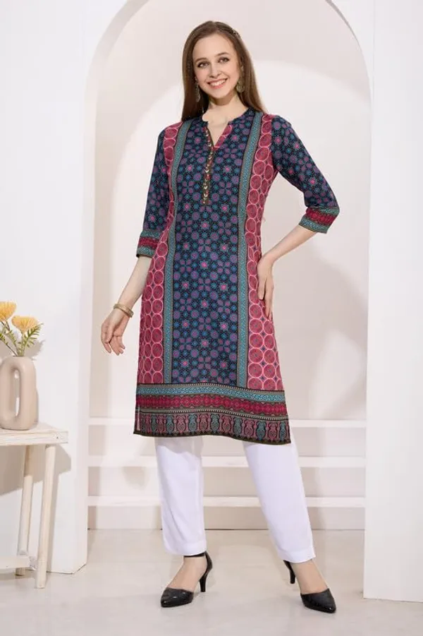 Black_And_Pink_Long_Cotton_Kurti_|_Digital_Print_Ethnic_Wear_For_Women_|_Comfortable_&_Stylish_Outfit