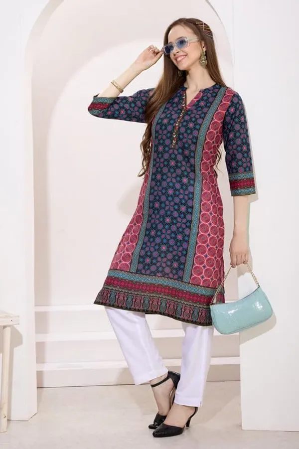 Black_And_Pink_Long_Cotton_Kurti_|_Digital_Print_Ethnic_Wear_For_Women_|_Comfortable_&_Stylish_Outfit