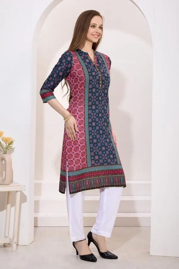 Black_And_Pink_Long_Cotton_Kurti_|_Digital_Print_Ethnic_Wear_For_Women_|_Comfortable_&_Stylish_Outfit