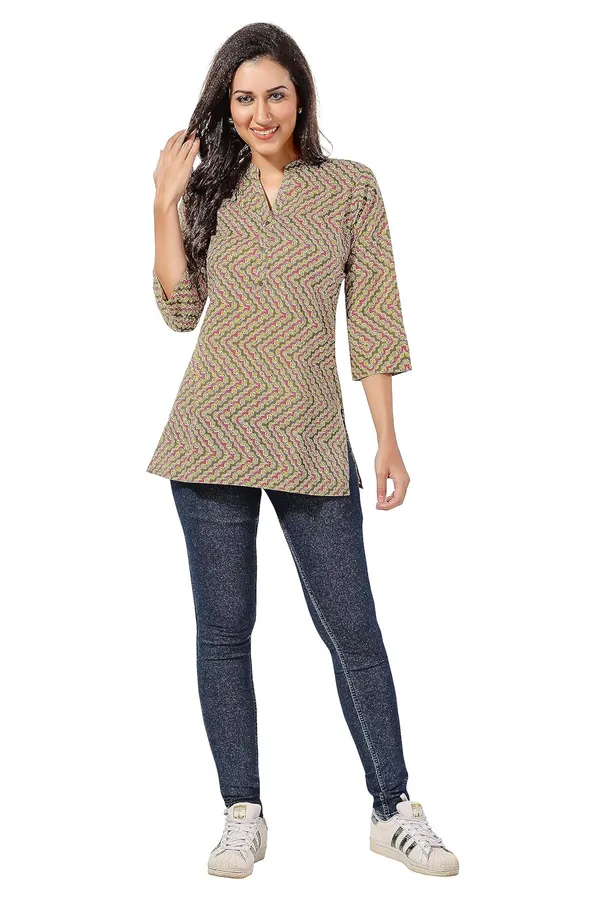 Casual_Craze_Brown_Cotton_Printed_Short_Tunic_Top_|_Kurti_Tops_|_Short_Kurti_|_Short_Kurti_For_Women_|_Short_Kurti_For_Girls