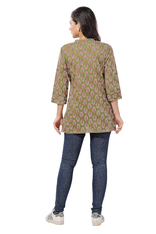 Mehandi_Green_Cotton_Printed_Short_Tunic_Top_|_Kurti_Tops_|_Short_Kurti_|_Short_Kurti_For_Women_|_Short_Kurti_For_Girls