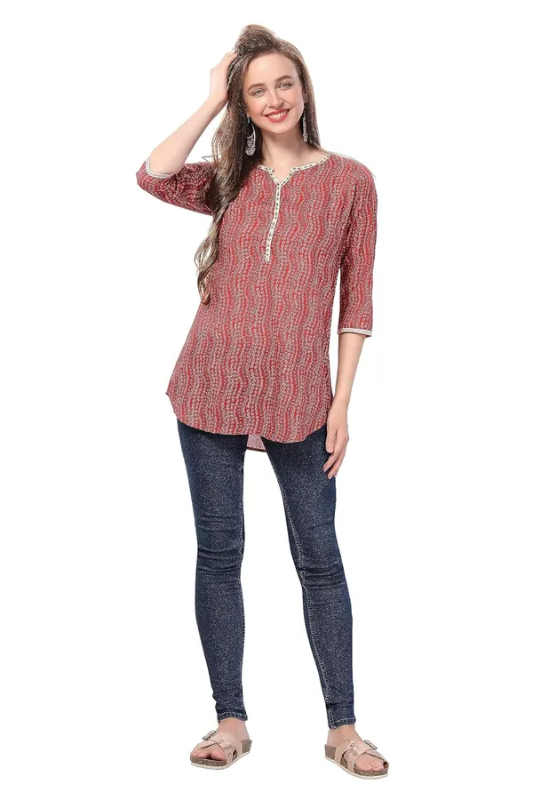 Red_Cotton_Printed_Tunic_With_Thread_Work_|_Kurti_Tops_|_Short_Kurti_|_Short_Kurti_For_Women_|_Short_Kurti_For_Girls