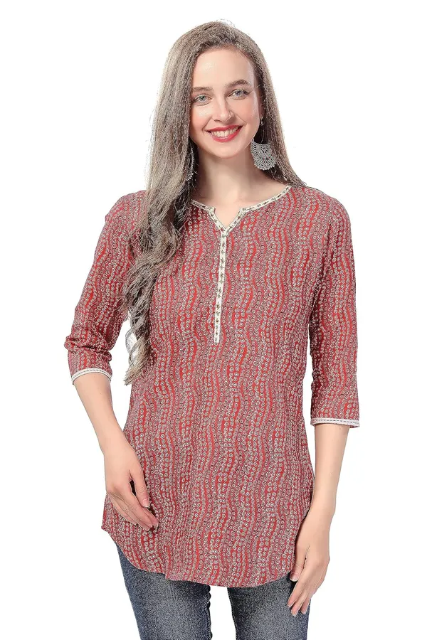 Red_Cotton_Printed_Tunic_With_Thread_Work_|_Kurti_Tops_|_Short_Kurti_|_Short_Kurti_For_Women_|_Short_Kurti_For_Girls