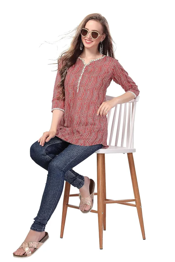 Red_Cotton_Printed_Tunic_With_Thread_Work_|_Kurti_Tops_|_Short_Kurti_|_Short_Kurti_For_Women_|_Short_Kurti_For_Girls