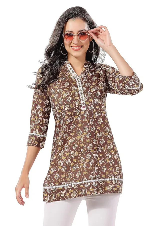 Olive_Cotton_Printed_Tunic_With_Laces_And_Thread_Work_|_Kurti_Tops_|_Short_Kurti_|_Short_Kurti_For_Women_|_Short_Kurti_For_Girls