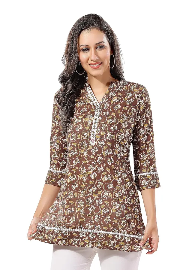 Olive_Cotton_Printed_Tunic_With_Laces_And_Thread_Work_|_Kurti_Tops_|_Short_Kurti_|_Short_Kurti_For_Women_|_Short_Kurti_For_Girls