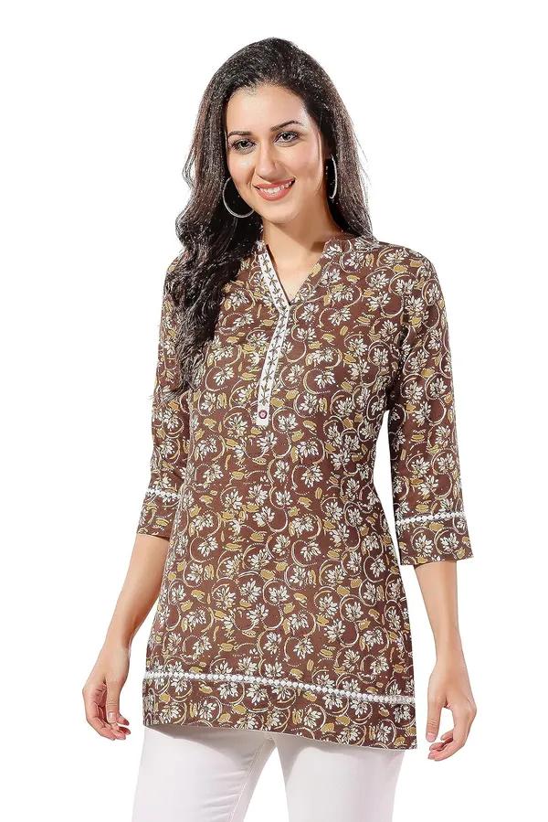 Olive_Cotton_Printed_Tunic_With_Laces_And_Thread_Work_|_Kurti_Tops_|_Short_Kurti_|_Short_Kurti_For_Women_|_Short_Kurti_For_Girls