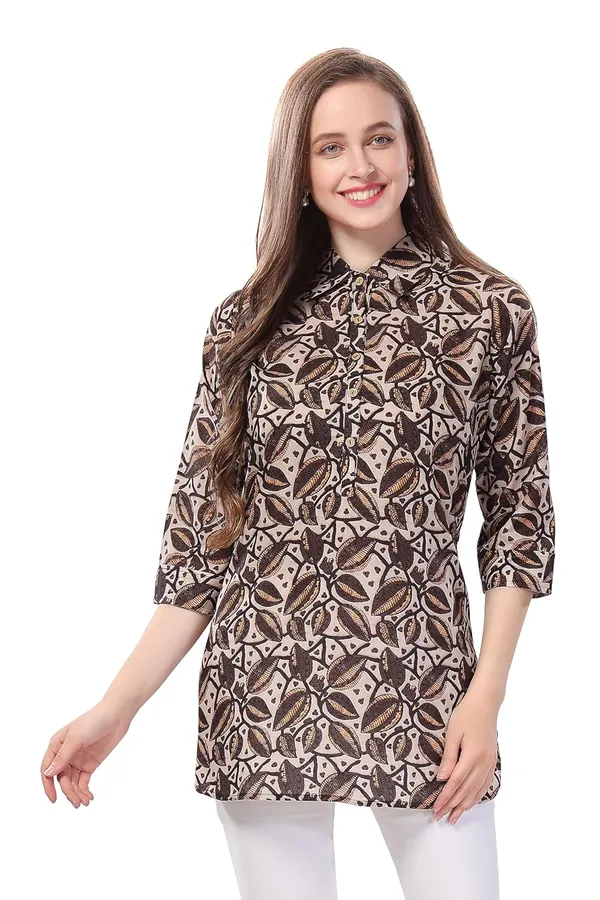 Brown_Cotton_Printed_Tunic_With_Thread_Work_|_Kurti_Tops_|_Short_Kurti_|_Short_Kurti_For_Women_|_Short_Kurti_For_Girls