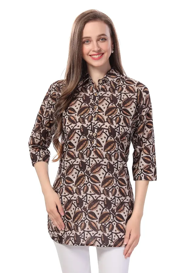 Brown_Cotton_Printed_Tunic_With_Thread_Work_|_Kurti_Tops_|_Short_Kurti_|_Short_Kurti_For_Women_|_Short_Kurti_For_Girls