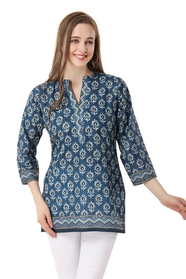 Cotton_Printed_Short_Kurti_Tunic_For_Work_Wear_Women_And_Girls_|_Kurti_Tops_|_Short_Kurti_|_Short_Kurti_For_Women_|_Short_Kurti_For_Girls