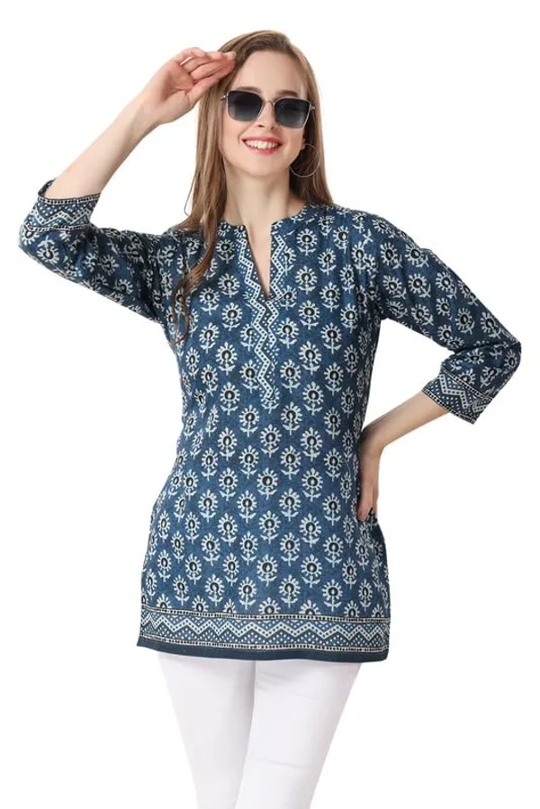 Cotton_Printed_Short_Kurti_Tunic_For_Work_Wear_Women_And_Girls_|_Kurti_Tops_|_Short_Kurti_|_Short_Kurti_For_Women_|_Short_Kurti_For_Girls