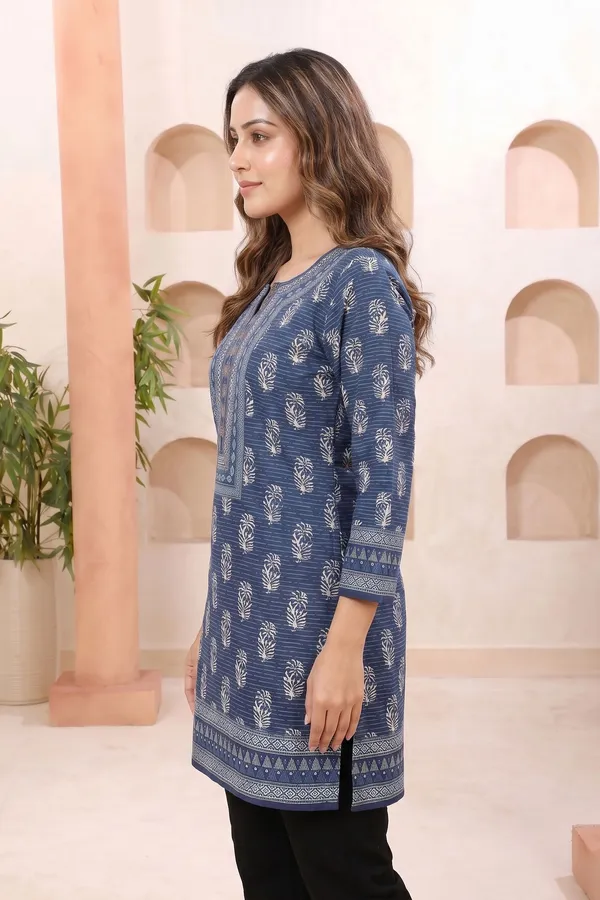 Classic_Blue_Cotton_Short_Kurti_with_Shirt_Collar_Ethnic_Block_Print_and_Thread_Work