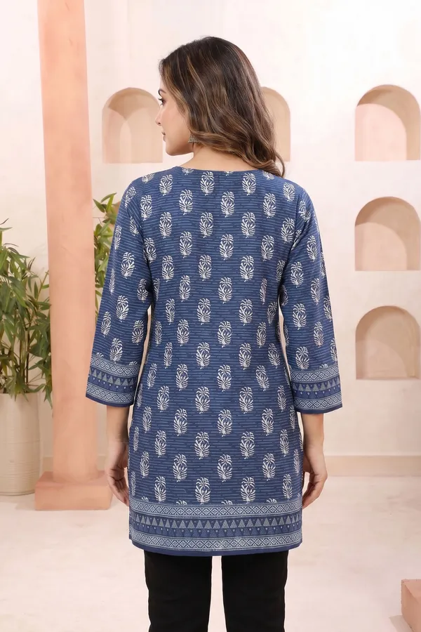Classic_Blue_Cotton_Short_Kurti_with_Shirt_Collar_Ethnic_Block_Print_and_Thread_Work