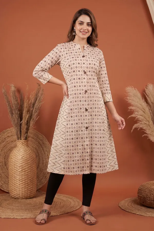 Classic_Cream_Cotton_Long_Kurti_with_V_Neck_A_Line_Silhouette_Floral_Print