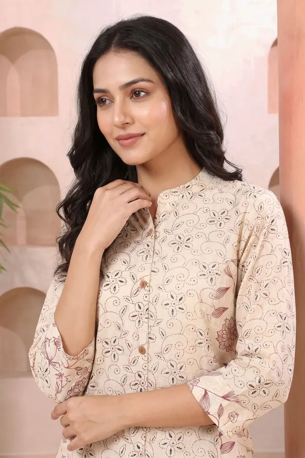 Classic_Cream_Cotton_Short_Kurti_with_Ban_Collar_Princess_Cut
