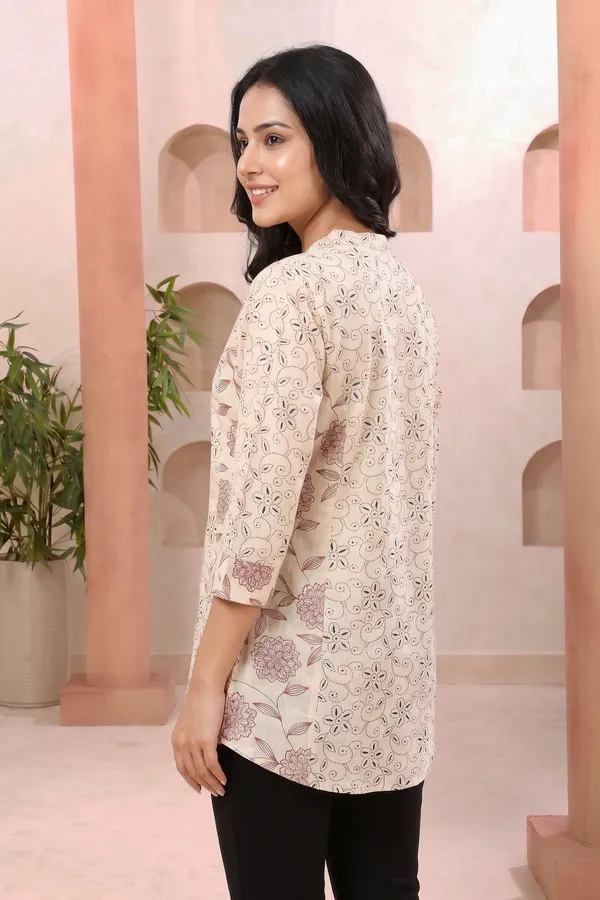 Classic_Cream_Cotton_Short_Kurti_with_Ban_Collar_Princess_Cut
