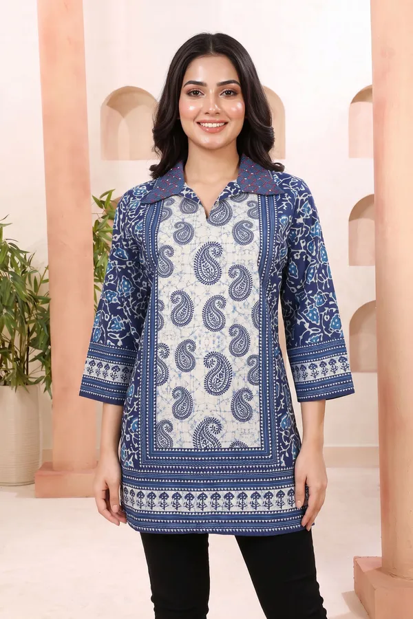 Classic_Cream_Cotton_Short_Kurti_with_V_Neck_Pattern_Traditional_Floral_Motif_Print