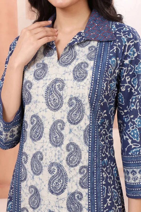 Classic_Cream_Cotton_Short_Kurti_with_V_Neck_Pattern_Traditional_Floral_Motif_Print