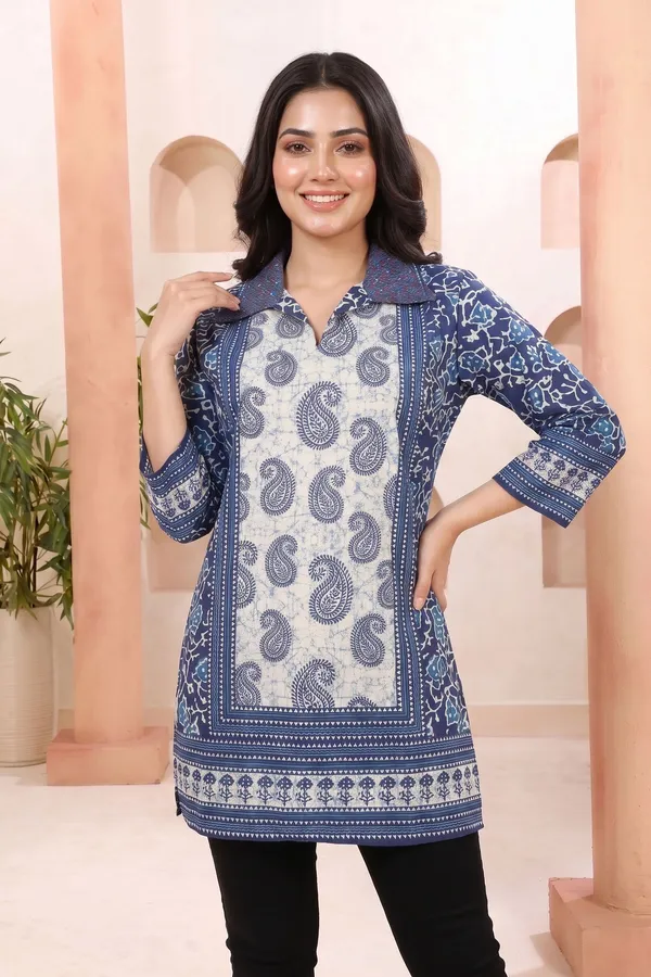 Classic_Cream_Cotton_Short_Kurti_with_V_Neck_Pattern_Traditional_Floral_Motif_Print