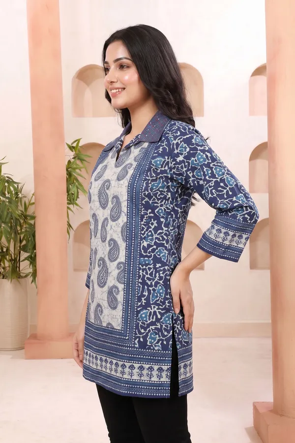 Classic_Cream_Cotton_Short_Kurti_with_V_Neck_Pattern_Traditional_Floral_Motif_Print