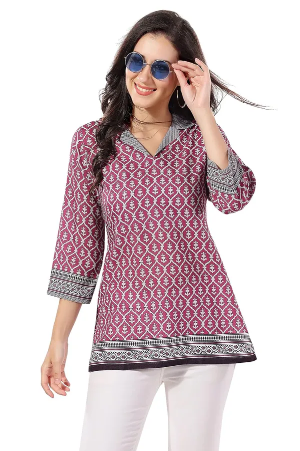 Pinky_Pink_Flex_Cotton_Designer_Short_Kurti,_Kurta_Tunic_Top_For_Women_|