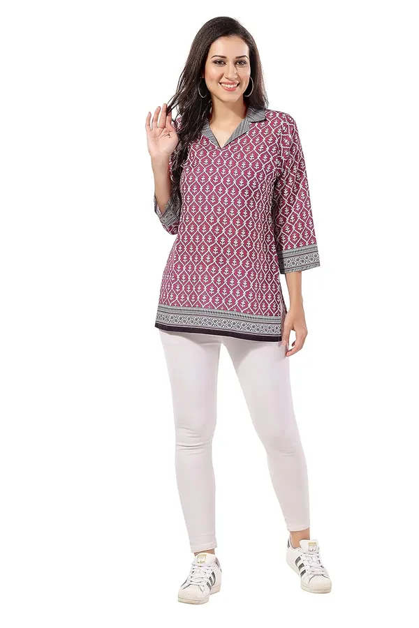 Pinky_Pink_Flex_Cotton_Designer_Short_Kurti,_Kurta_Tunic_Top_For_Women_|