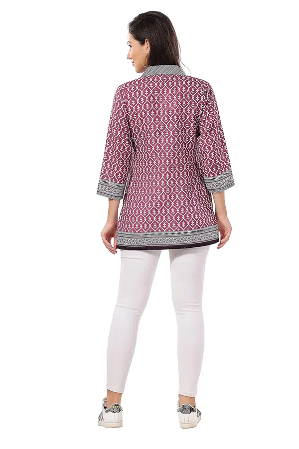 Pinky_Pink_Flex_Cotton_Designer_Short_Kurti,_Kurta_Tunic_Top_For_Women_|