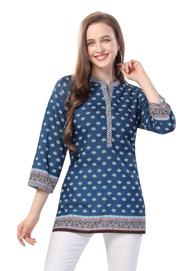 Blue_Flex_Cotton_Designer_Tunic_Top_|_Kurti_Tops_|_Short_Kurti_|_Short_Kurti_For_Women_|_Short_Kurti_For_Girls