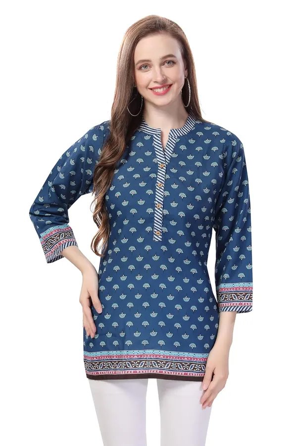Blue_Flex_Cotton_Designer_Tunic_Top_|_Kurti_Tops_|_Short_Kurti_|_Short_Kurti_For_Women_|_Short_Kurti_For_Girls