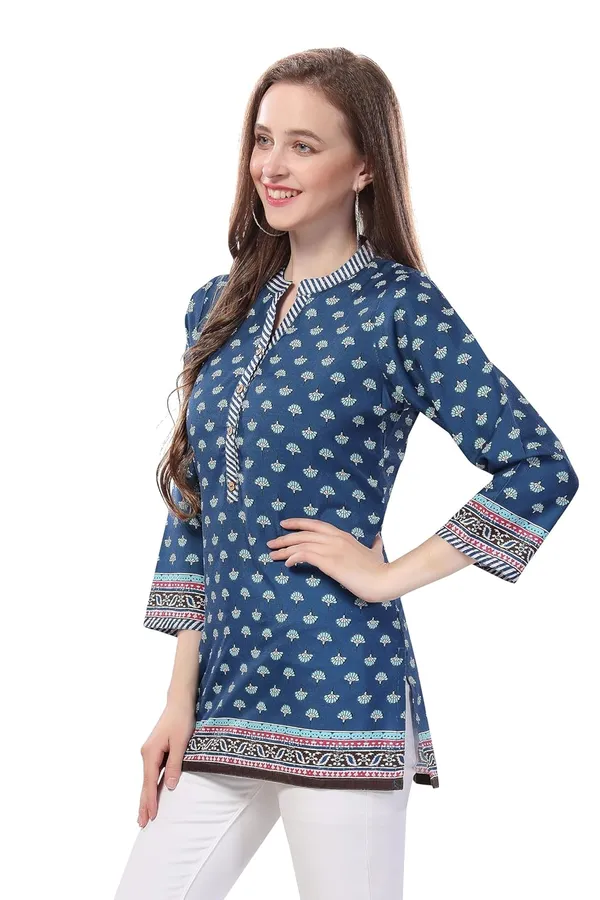 Blue_Flex_Cotton_Designer_Tunic_Top_|_Kurti_Tops_|_Short_Kurti_|_Short_Kurti_For_Women_|_Short_Kurti_For_Girls