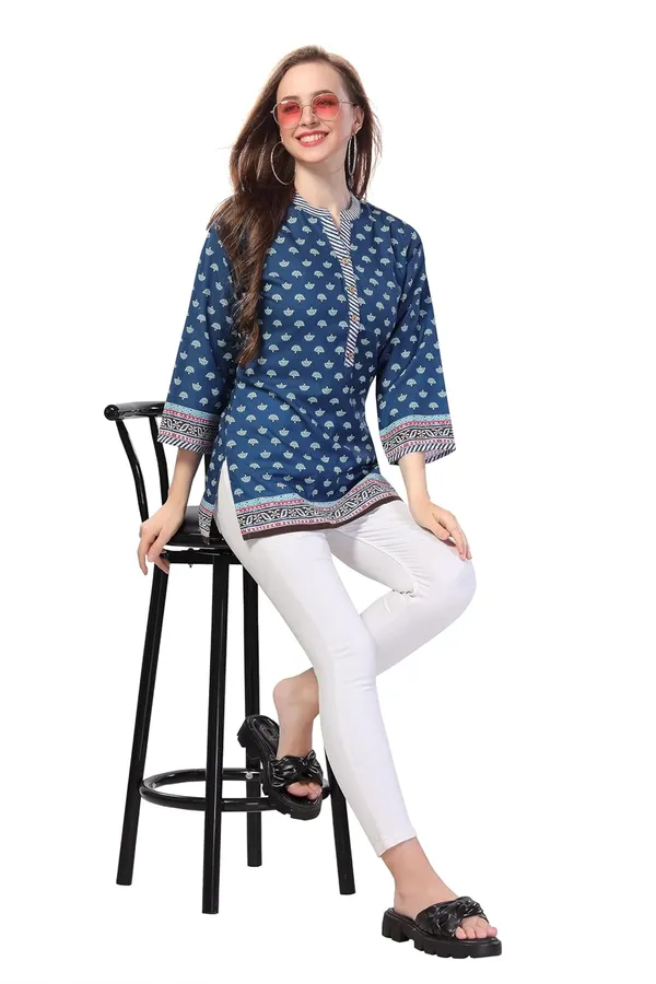 Blue_Flex_Cotton_Designer_Tunic_Top_|_Kurti_Tops_|_Short_Kurti_|_Short_Kurti_For_Women_|_Short_Kurti_For_Girls