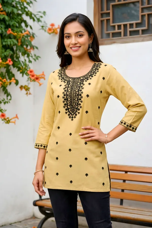 Sassy_Beige_Rayon_Short_Kurti_with_Chikankari_Embroidery