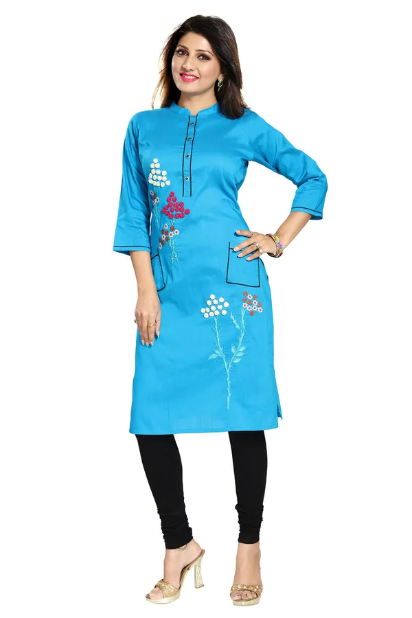 Raw_Silk_Blue_Straight_Tunic_with_embroidery_for_Womens_Designer_Wear
