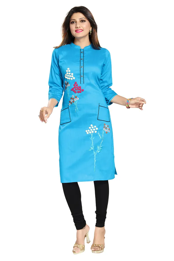Raw_Silk_Blue_Straight_Tunic_with_embroidery_for_Womens_Designer_Wear