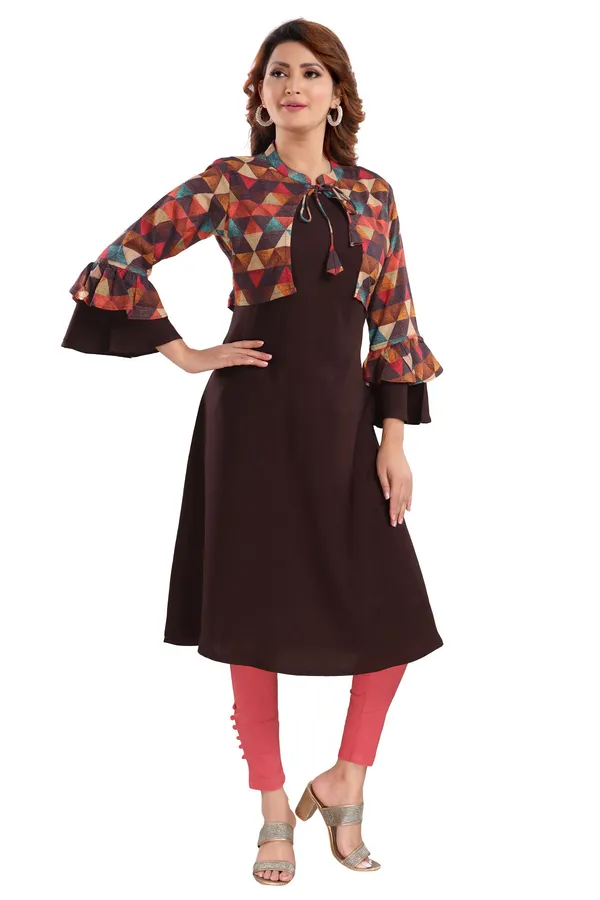 BROWN_COLOR_RAYON_LONG_JACKET_STYLE_KURTI