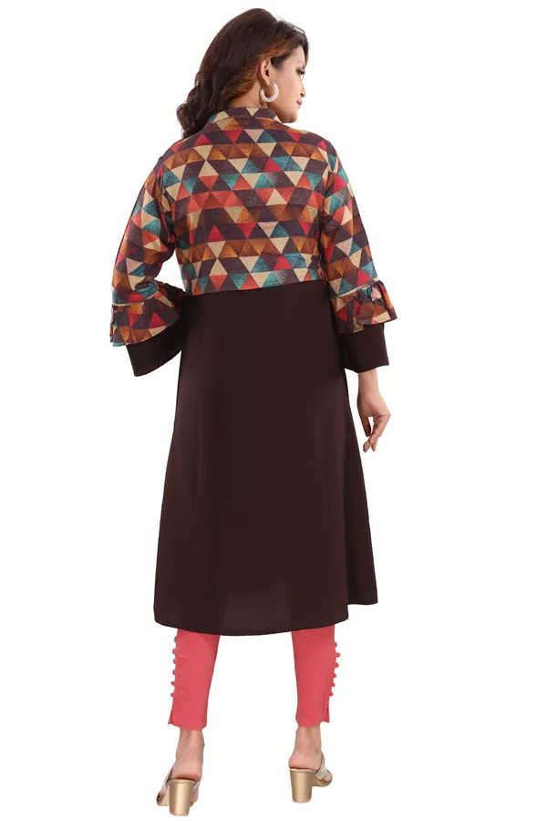 BROWN_COLOR_RAYON_LONG_JACKET_STYLE_KURTI