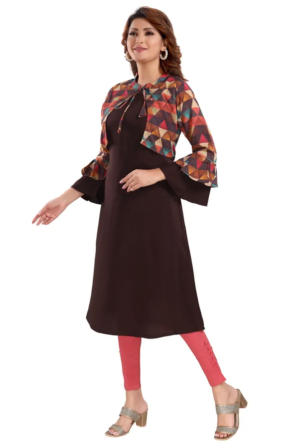 BROWN_COLOR_RAYON_LONG_JACKET_STYLE_KURTI