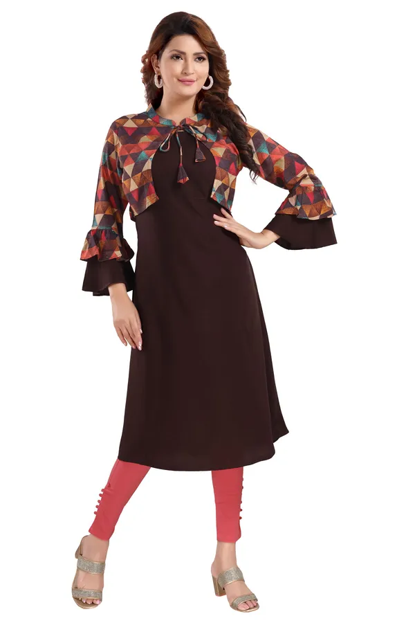 BROWN_COLOR_RAYON_LONG_JACKET_STYLE_KURTI