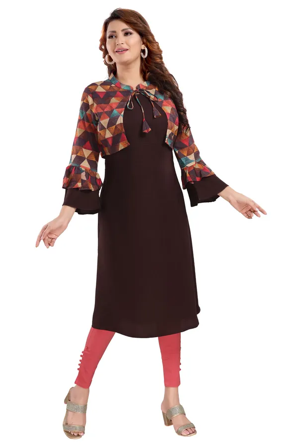 BROWN_COLOR_RAYON_LONG_JACKET_STYLE_KURTI