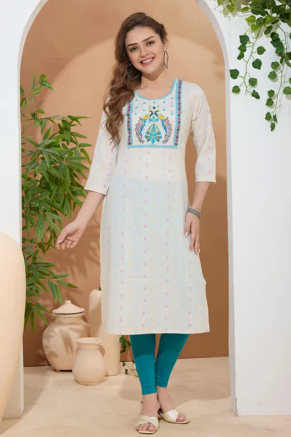 Designer_Cotton_Jaquard_Long_Kurta_With_Peacock_Embroidery