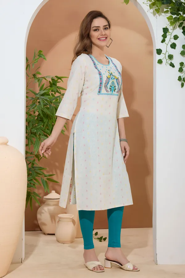 Designer_Cotton_Jaquard_Long_Kurta_With_Peacock_Embroidery
